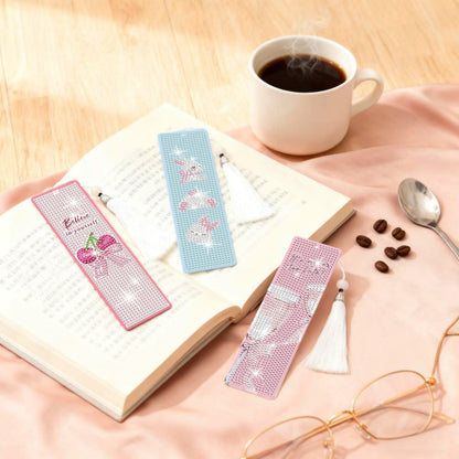 MUAECH 6 Pcs Diamond Art Bookmark Kit, Pink Bow Cute Theme 5D Diamond Painting Bookmarks with Tassels, Cute Rhinestone Craft Gift for Kids Adults Book Lovers, DIY Arts & Crafts for Beginners