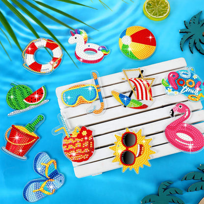 12 Pieces Summer Diamond Painting Keychain 5D DIY Diamond Painting Kit Summer Hanging Diamond Art Kits Diamond Art Summer Ornaments for Kids Summer Crafts Family Decor (Summer Style)