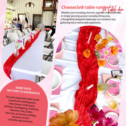 30 Pack Cheesecloth Table Runner 10FT Red Table Runner Boho Gauze Cheese Cloth Table Runners Long Rustic Sheer Table Decorations for Wedding Party Baby Bridal Shower Birthday Holiday Home