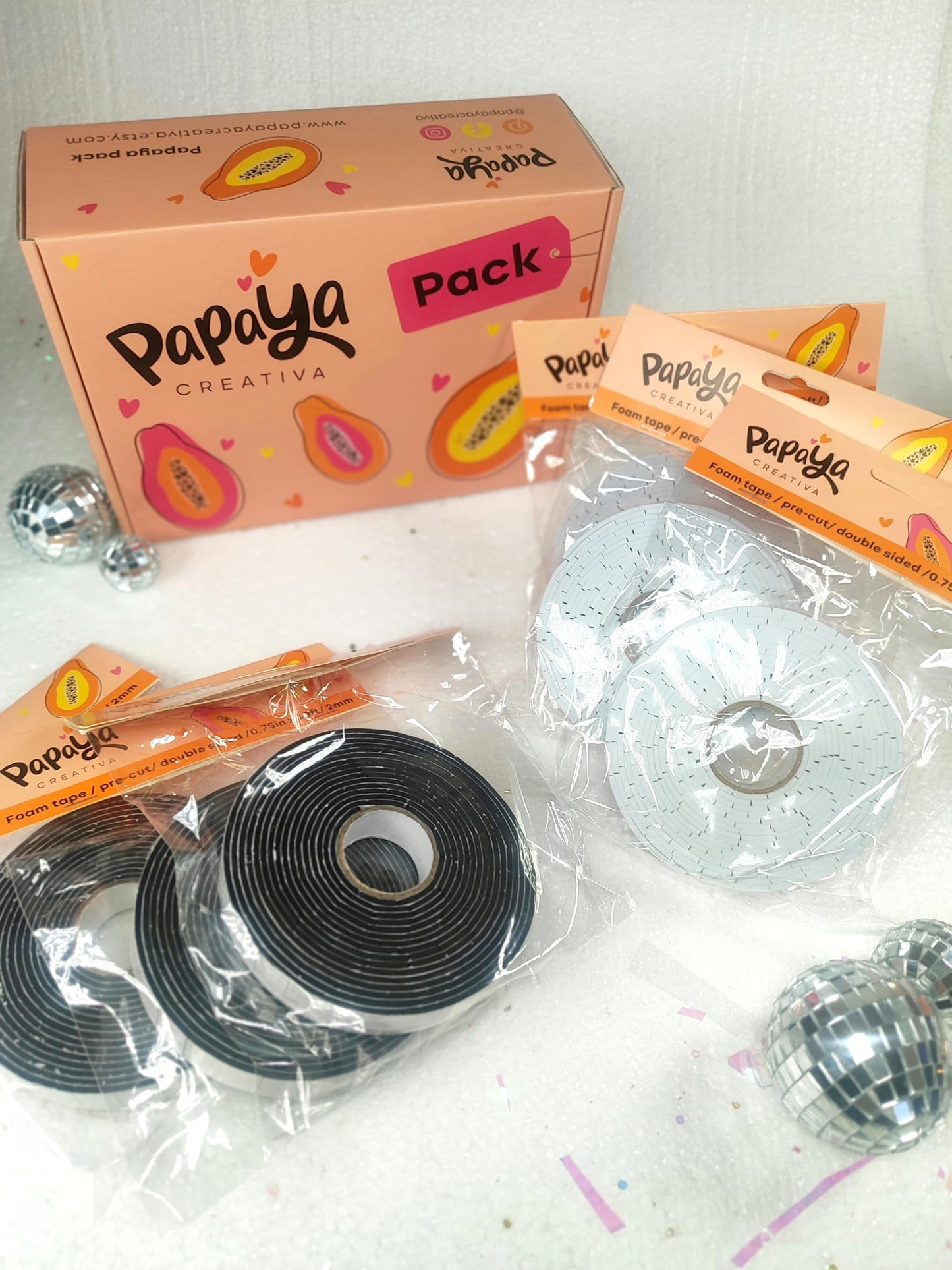 Papaya Pack Pre-Cut Double Sided Foam Tape, 0.75 Inch x 10 Feet, 2mm (Black&White)