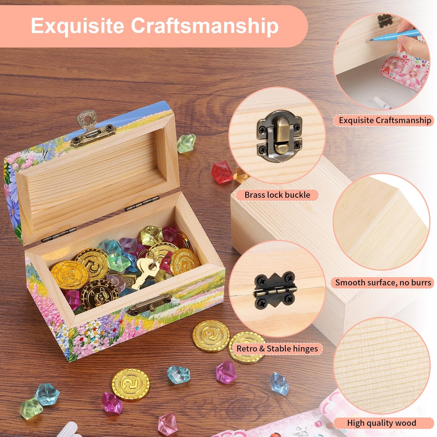 10Pcs Small Wooden Boxes for Crafts, Unfinished Wood Box with Lids, Mini Treasure Chest Small Craft Box, Jewelry DIY Mini Craft Boxes to Paint for Kids Adults Classroom Party Handmade (3.5 x 2 x 2in)