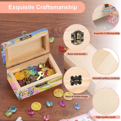 10Pcs Small Wooden Boxes for Crafts, Unfinished Wood Box with Lids, Mini Treasure Chest Small Craft Box, Jewelry DIY Mini Craft Boxes to Paint for Kids Adults Classroom Party Handmade (3.5 x 2 x 2in)