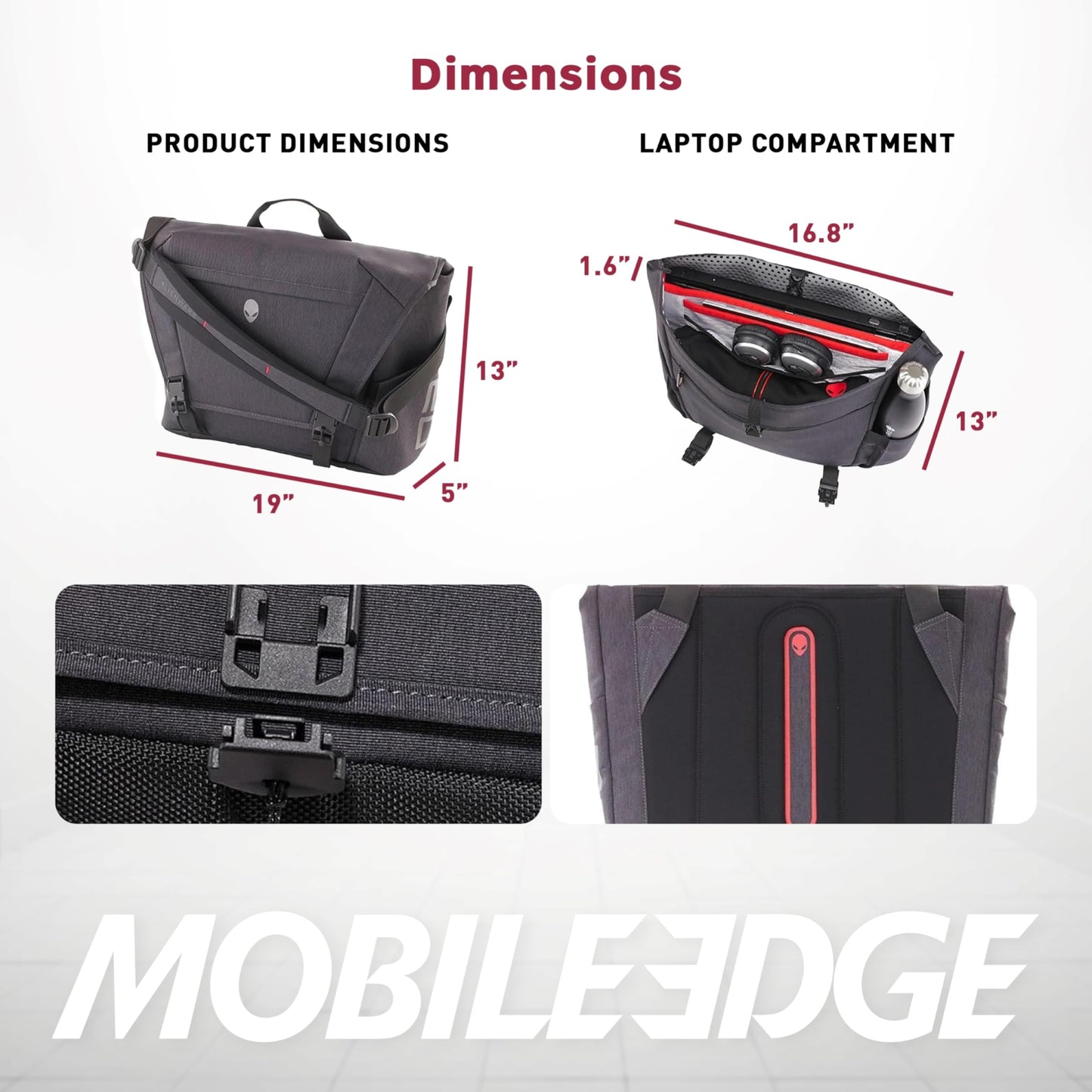 Mobile Edge Elite Messenger Bag, Specifically Designed for Alienware Area 51m Gaming Laptops 17"