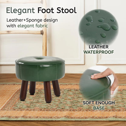 13in 13''L 13''W 10.2''H, oakvivo Small Foot Stool Ottoman, Round Faux Leather Foot Rest for Couch, Under Desk Pouf