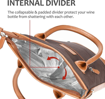 Tirrinia Insulated Wine Gift Carrier Tote - Padded 2 Bottle Wine/Champagne Cooler Bag for Portable Carrying, Gift for