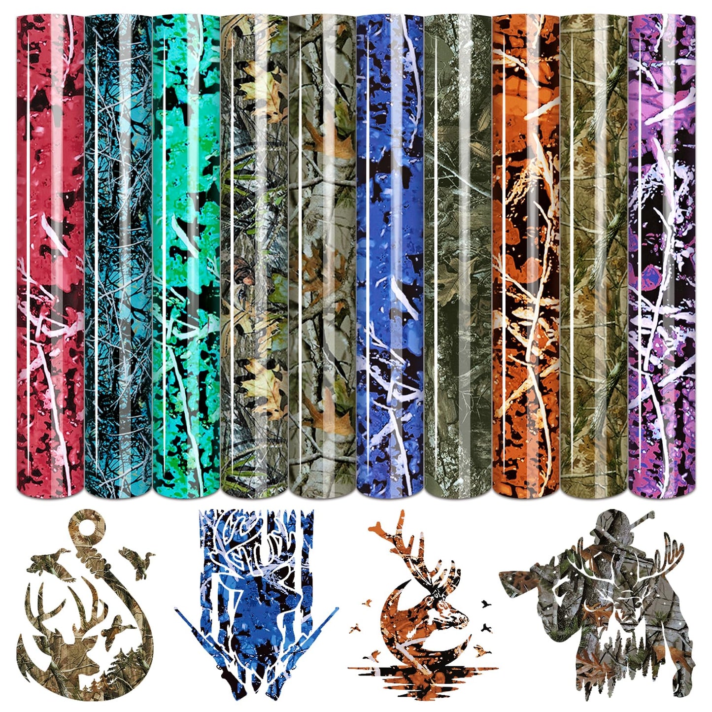 Tintnut Real Tree Heat Transfer Vinyl - 10 Sheets 10 x 12 Inch Camo Pattern Iron on Vinyl for Hunter Outdoor Camouflage Printed HTV DIY T-Shirts Handbags Hat Pants Craft