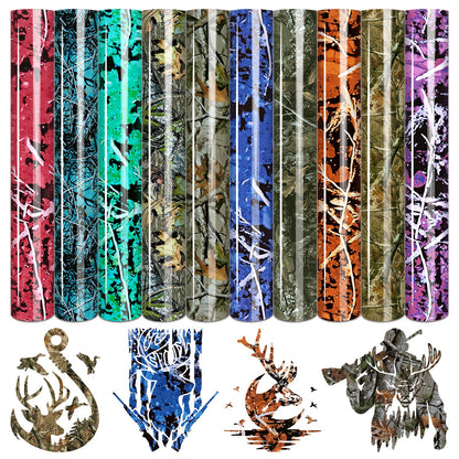 Tintnut Real Tree Heat Transfer Vinyl - 10 Sheets 10 x 12 Inch Camo Pattern Iron on Vinyl for Hunter Outdoor Camouflage Printed HTV DIY T-Shirts Handbags Hat Pants Craft
