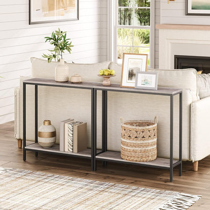 29.5" 2-Tier 8.7" BG22XG01 HOOBRO L Narrow Console Table, Sofa Table Behind Couch with Storage Display Shelves, D Small