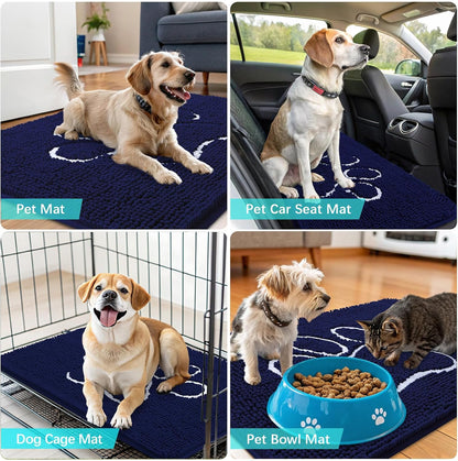 OLANLY Dog Door Mat - Absorbent Non-Slip Mud Mat for Paws | 36x24 Navy Blue Chenille Design