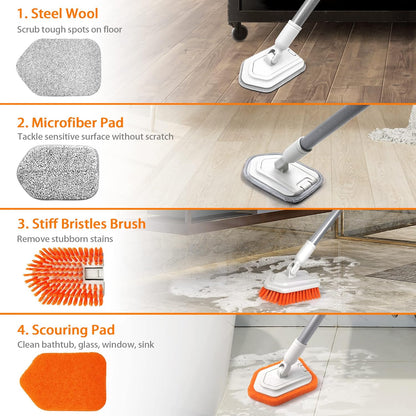 JEHONN 4-in-1 Tile Tub Scrubber with Long Handle, Upgraded Shower Cleaning Brush for Bathroom