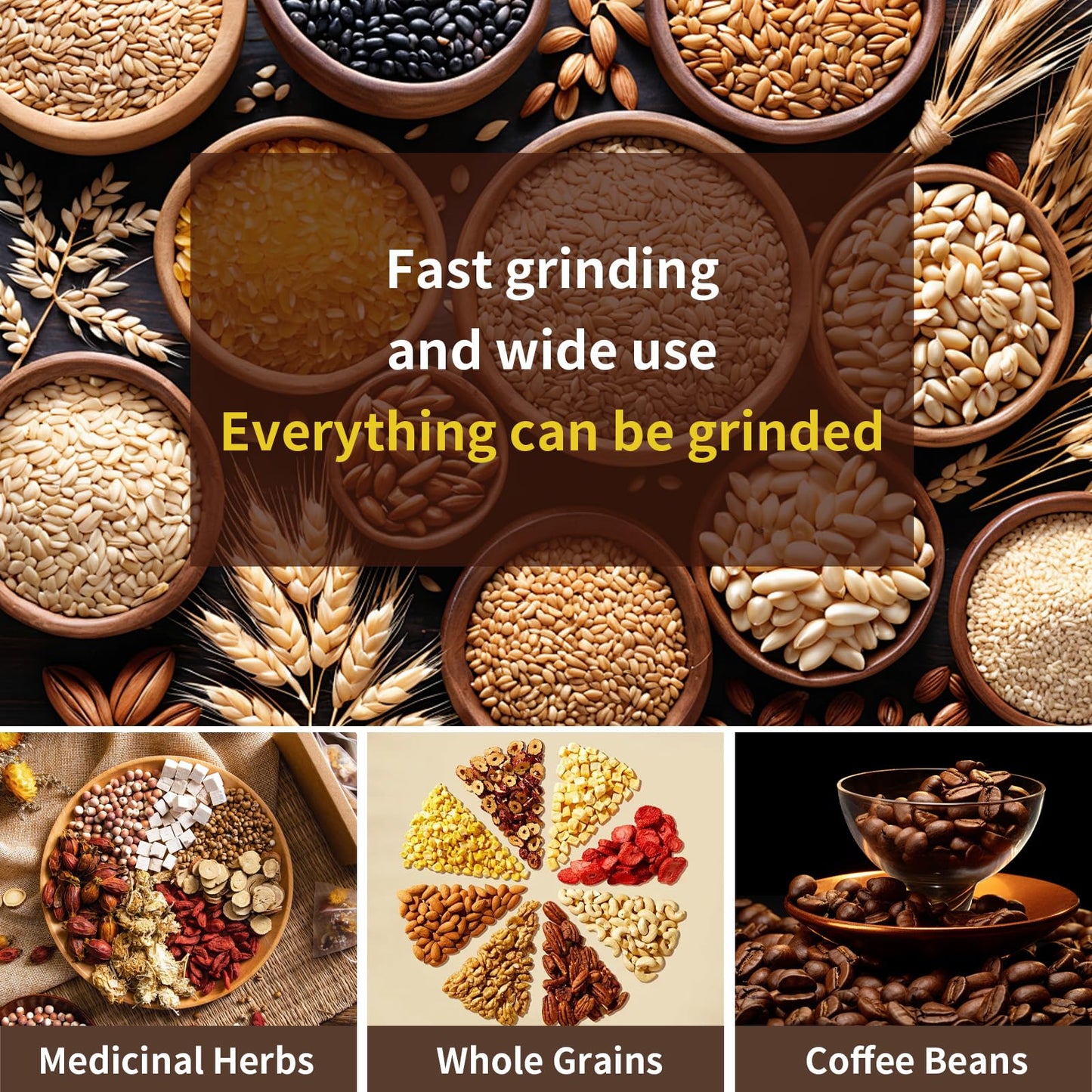Huitban Electric Coffee Grinders，150-300w Silver Spice Grinder, One-Button Operation to Grinder Coffee Beans, Spices, Dry Herbs, Nuts, etc.1 Plastic Brush and 1 Plastic Spoon Included