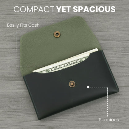 The Antiq Currency Pouch, Genuine Leather Currency Organiser, Handmade Travel Wallet, Utility Pouch, Leather Money Pouch, Leather Currency Envelope (Forest Green), currency_pouch_002_Green