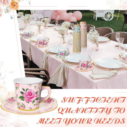Umigy 60 Sets Mother's Day Tea Party Decorations 9 oz Floral Paper Teacups & Saucer Set for Girls Women Tea Parties Mothers Day Bridal Shower Wedding Birthday Party Decorations(Pink, Blue)