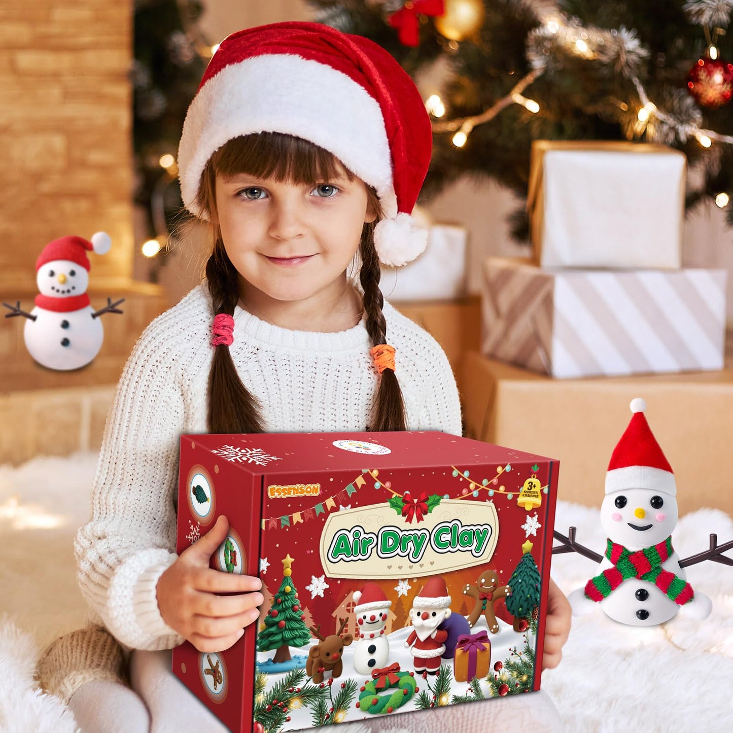 ESSENSON Air Dry Clay Christmas Crafts Kit, 36 Colors DIY Modeling Clay Craft Set with Accessories, Christmas Stocking Stuffers for Kids, Xmas Gift for Girls Boys