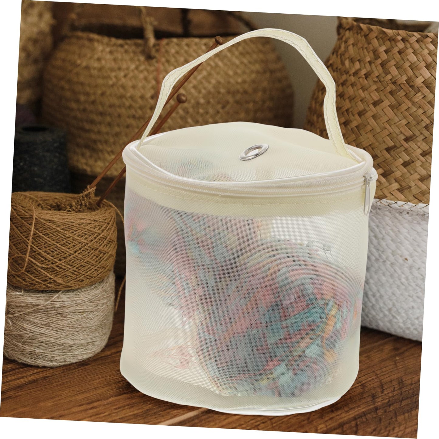 2Pcs Mesh Yarn Storage Bags - Portable Nylon Yarn Balls Organizer for Knitting and Crochet Projects - Purple and Magenta