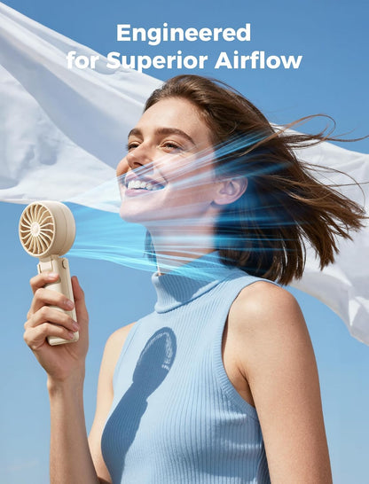 Aecooly Portable Handheld Fan - 20H Max Cooling Time | 5 Speed Settings | USB Rechargeable - Beige