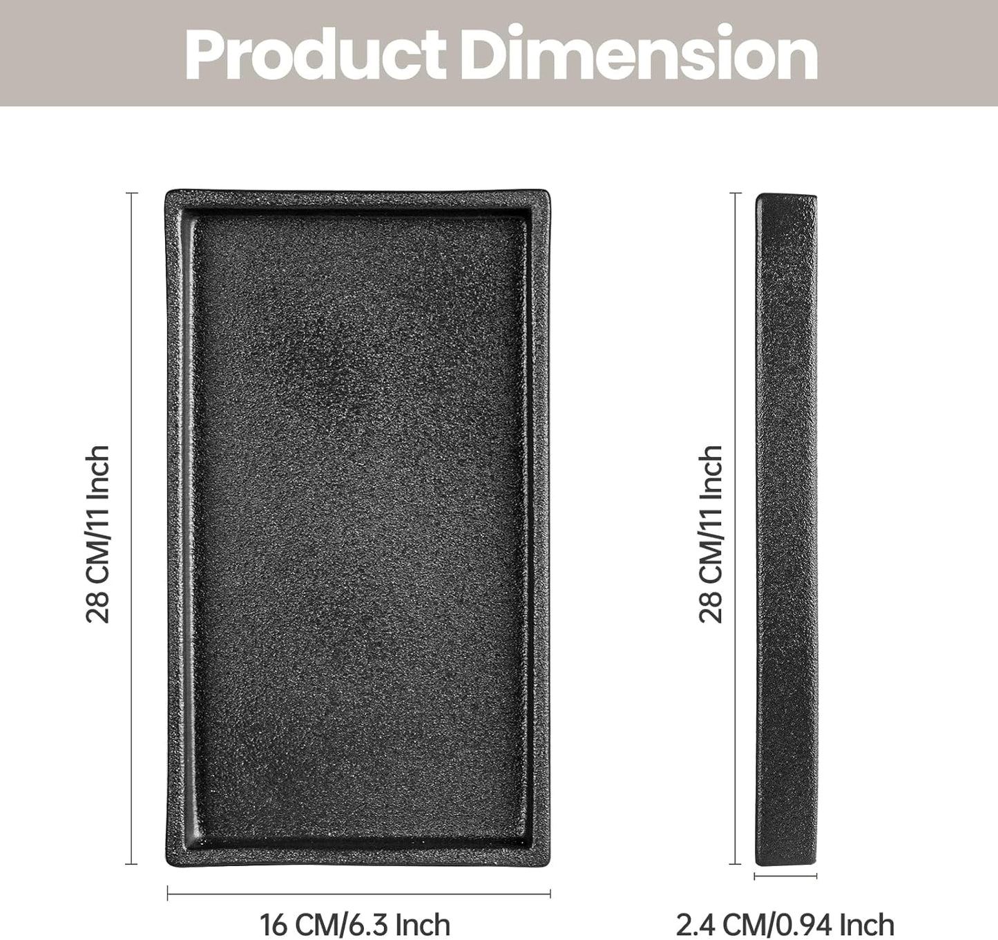 Bathroom Vanity Tray, Black Ceramic Organizer Tray for Counter, Rectangle Soap Dispenser Tray for Bathroom and Kitchen