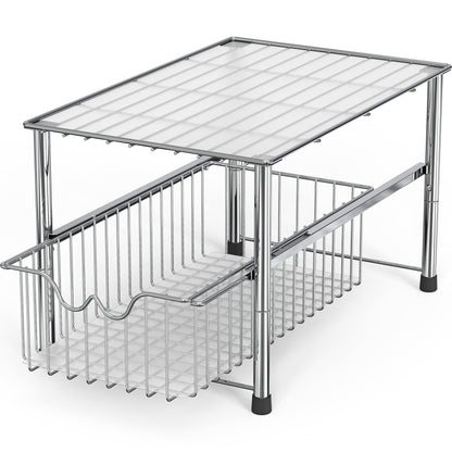 DecoBrothers Stackable Under Sink Organizer with Sliding Basket, Chrome