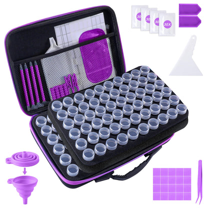 LYMUSUMI Diamond Art Storage Containers 120 Slots Diamond Painting Accessories and Tools Portable Bead Organizer Boxes for Adults（Purple）