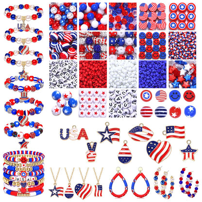 CEALXHENY 1050PCS+ American Flag Charms 4th of July Patriotic Beads for Jewelry Making Independence Day Star Heart Pendants for Necklace Earring Bracelet Making DIY Crafts Festive Decorations