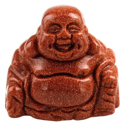 Rockcloud Healing Crystal Gemstone Carved Laughing Happy Buddha Feng Shui Figurines Wealth and Good Luck 1.5"