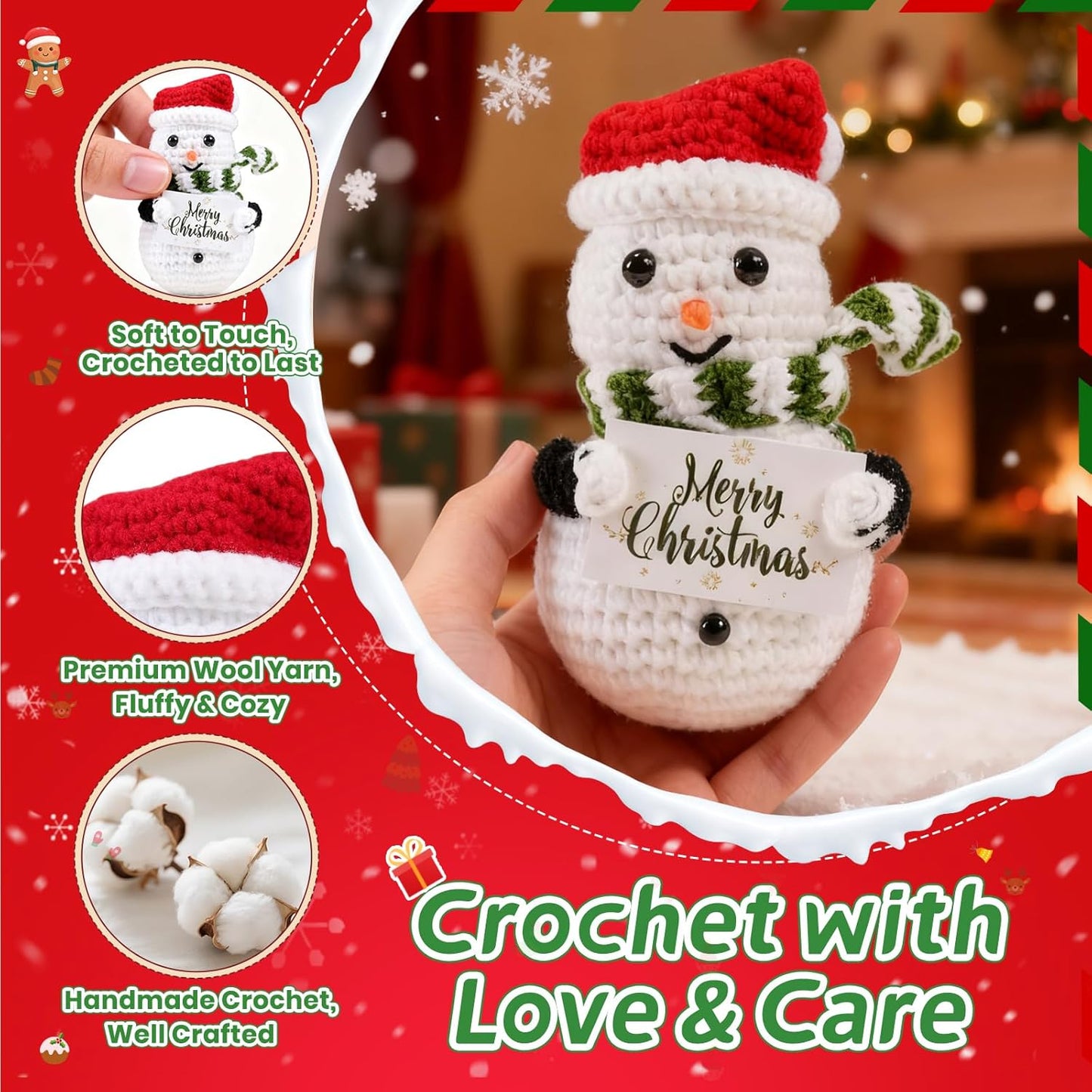 Merry Christmas Crochet Gifts for Women Men, Xmas Handmade Snowman for Family Friends, Funny Winter Christmas Stocking