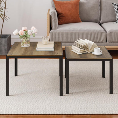 Set 2, Smuxee Nesting Coffee Table of Square Modern Stacking Table with Wood Finish, Industrial End Table Side Tables