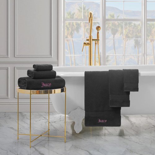 Juicy Couture Alyssa Luxurious 6 Piece Bath Towel Set - (2) Bath Towels, (2) Hand Towels, and (2) Washcloths - Black Premium Bathroom Towel Set