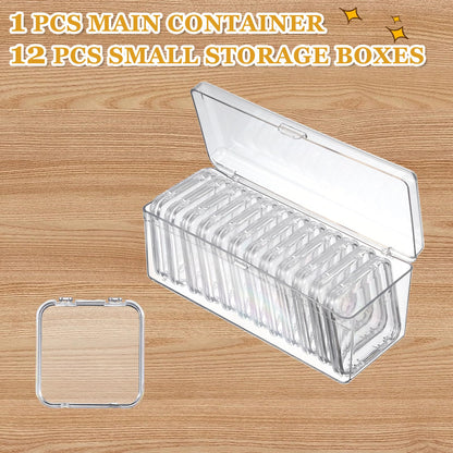 YELARXI Acrylic Jewelry Box Organizer, Bead Organizer with 12Pcs Small Boxes Clear Bead Storage Portable - Fitting for (Travel/DIY Jewelry/Earrings) 1Set & 9.5"x4"x4" & Transparent