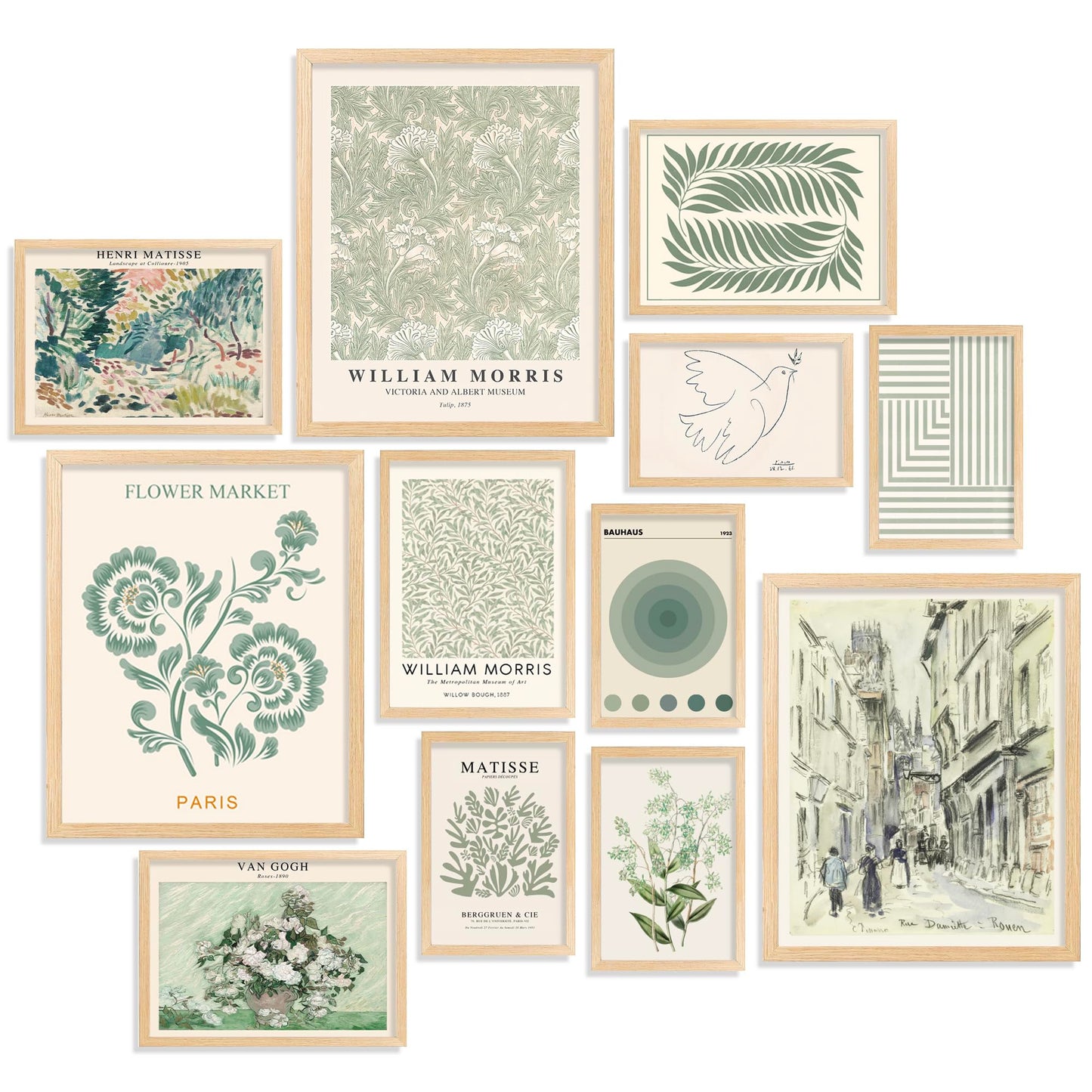 Waschbär Sage Green Room Decor Aesthetic - Green Wall Art Aesthetic Posters, Green Room Decor, Sage Minimalist Poster Set, Boho Prints Wall Collage, Matisse Pictures for Bedroom Decor (UNFRAMED)