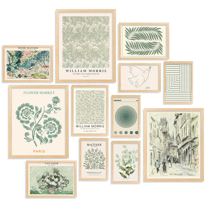 Waschbär Sage Green Room Decor Aesthetic - Green Wall Art Aesthetic Posters, Green Room Decor, Sage Minimalist Poster Set, Boho Prints Wall Collage, Matisse Pictures for Bedroom Decor (UNFRAMED)