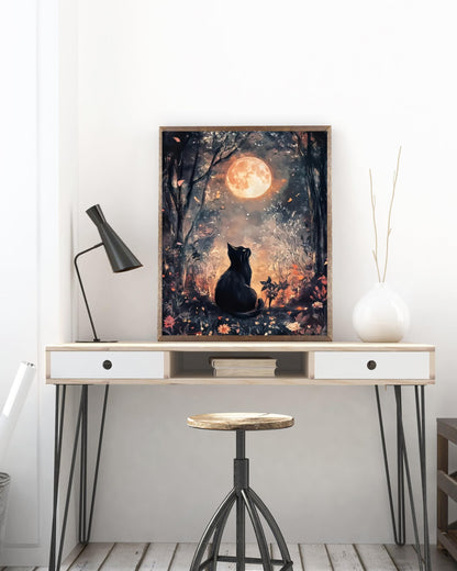Black Cat Moon 5D DIY Diamond Painting Kits for Adults, Diamond Art Kits for Beginners, Full Drill Dot Painting Gem Art Kits for Home Wall Decor11.8 x15.7 Inch