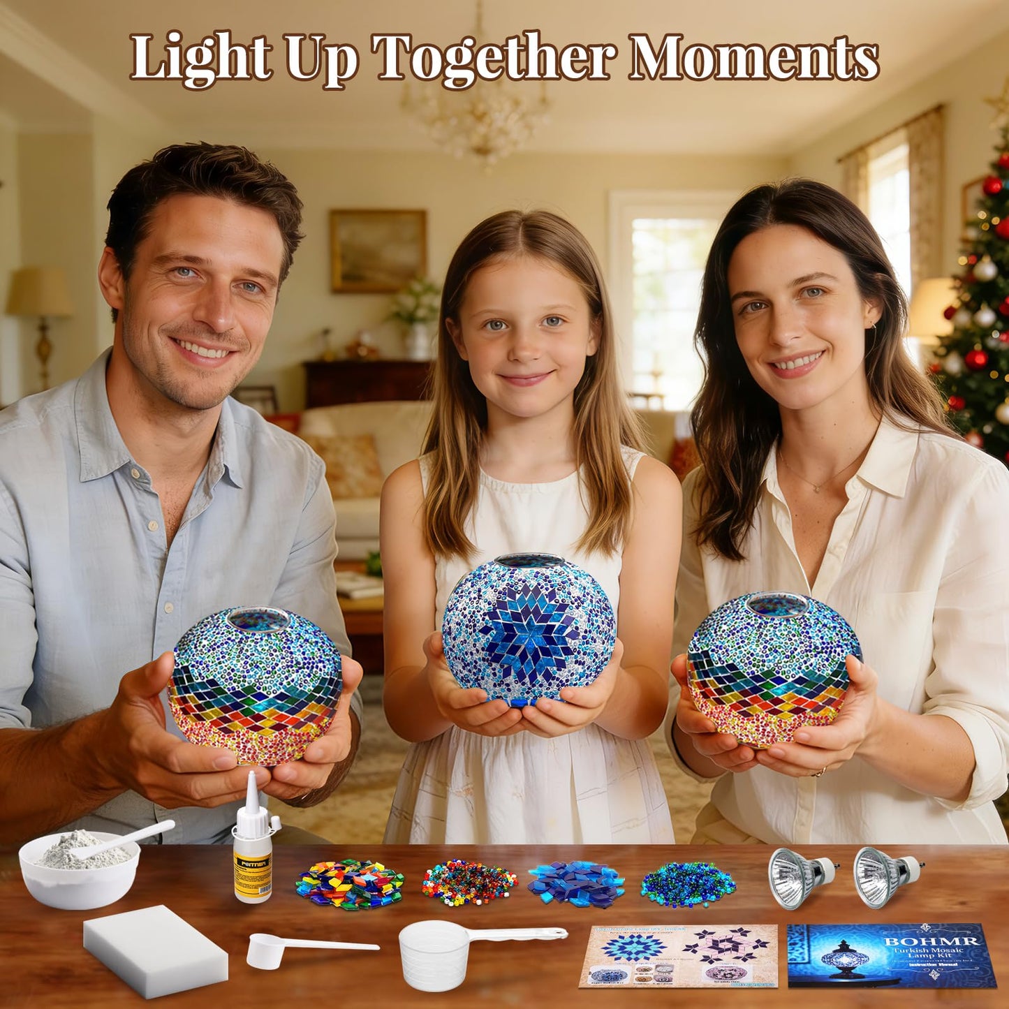 DIY Turkish Mosaic Candle Warmer Lamp Kit, Stained Glass Wax Melt Warmer Lamp Making Kit- Easy,Fun, No Experience Needed, Mosaic Art &Craft Project Kits for Adults &Teens, Make Your Own Lamp, Blue