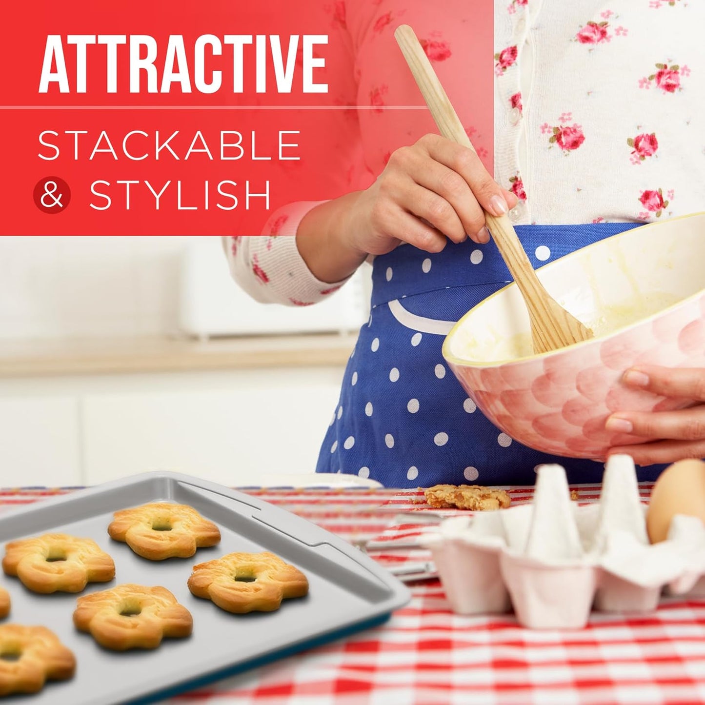 Bakken Swiss Cookie Sheet 3 Piece Set - Non-Stick Stackable Baking Pans with Deluxe Ceramic Coating