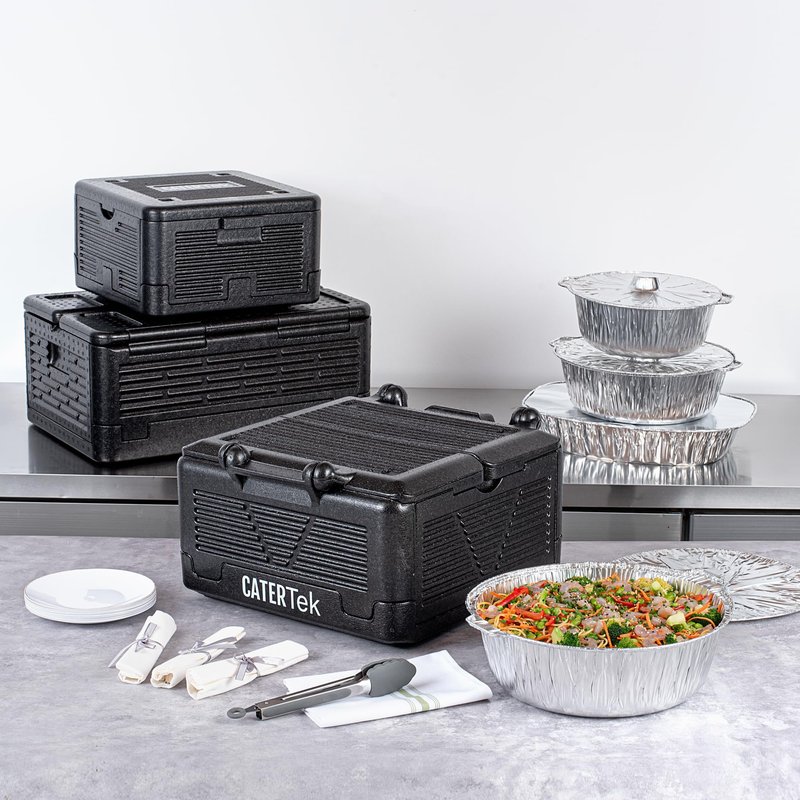 Restaurantware-Cater Tek 25 Quart Catering Hot Box, 1 Top Load Insulated Food Pan Carrier - Holds 1 Full Size 8” Deep Pan, Collapsible, Black EPP Plastic Food Box With Handles, Portable, For Buffet