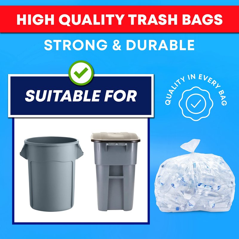 Tasker 64-65 Gallon Clear Trash Bags Heavy Duty, Recycling Bag (Huge 120 Count) 60 Gallon Clear Extra Large Recycling Garbage Bags