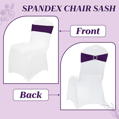 MDS Premium Stretch Chair Sashes - Pack of 10 Spandex Bow Covers for Weddings & Events | Purple