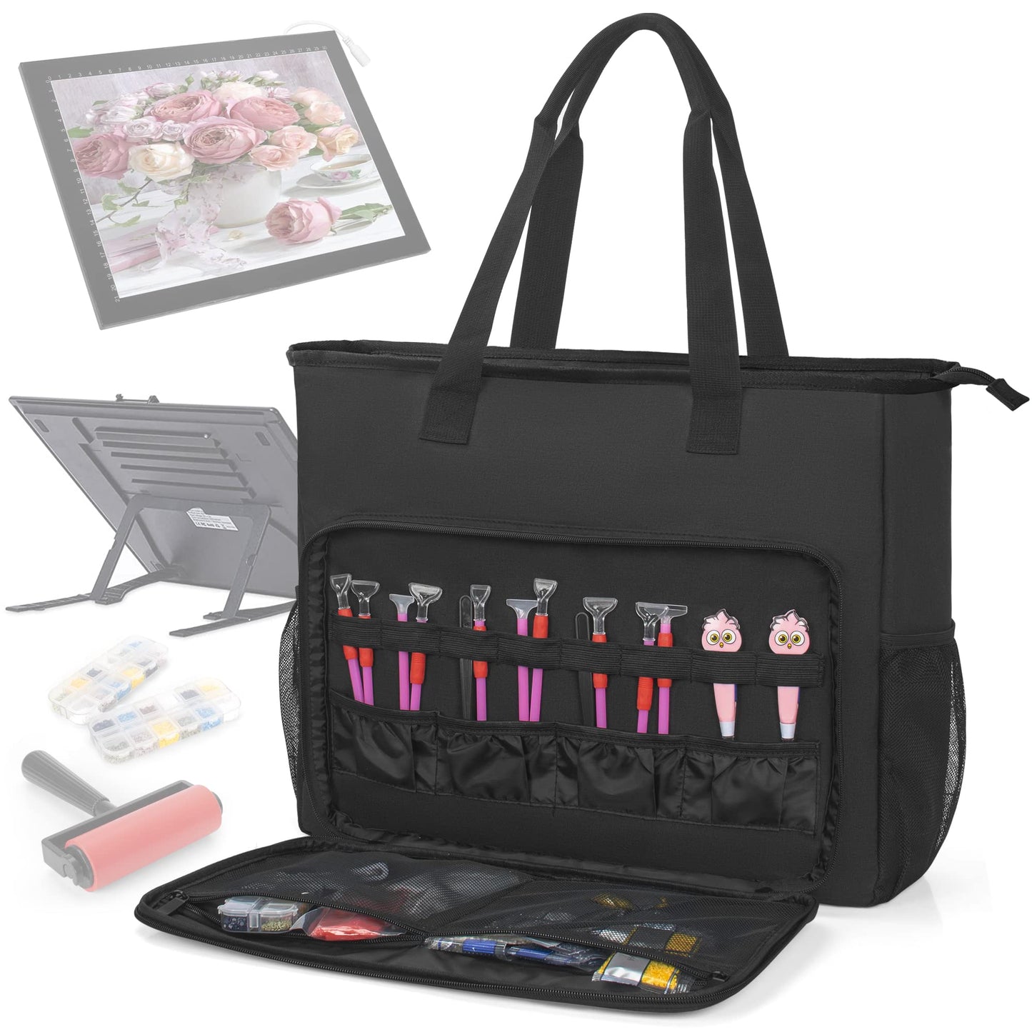 TORIBIO Diamond Painting Storage Bag for A3 Light Pad,Diamond Painting Carrying Case,with Extra Pocket for Diamond Art Supplies,Black,Bag Only