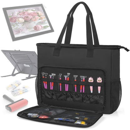 TORIBIO Diamond Painting Storage Bag for A3 Light Pad,Diamond Painting Carrying Case,with Extra Pocket for Diamond Art Supplies,Black,Bag Only