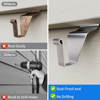 20 Pack Amuille Vinyl Siding Hooks, No Hole Siding Hanging Hangers, Heavy-Duty Stainless Steel Vinyl Siding Hanger
