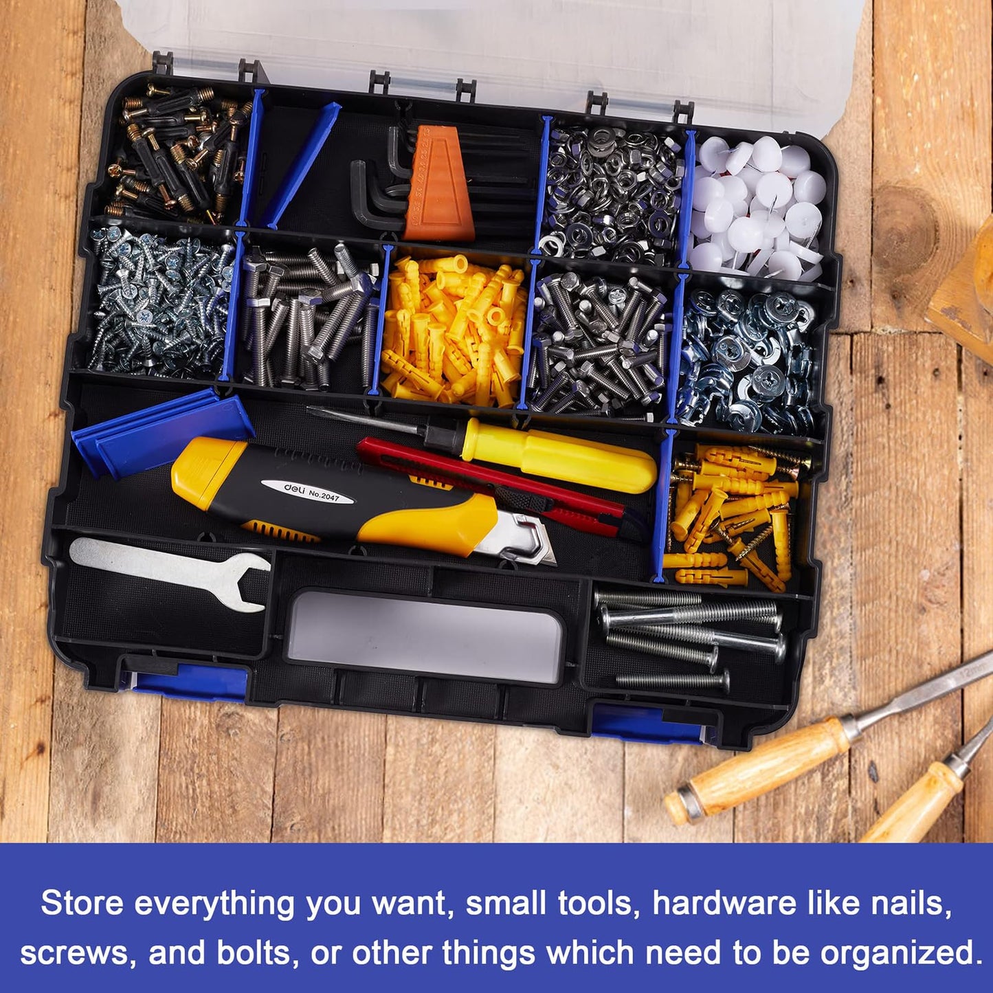 AIDY-PRO Small Parts Organizer Box Storage Case Tools Box Organizer Double Side 34 Compartments Hardware Organizers with Removable Plastic Dividers for Screws Nuts Nails Bolts, 2 Pack