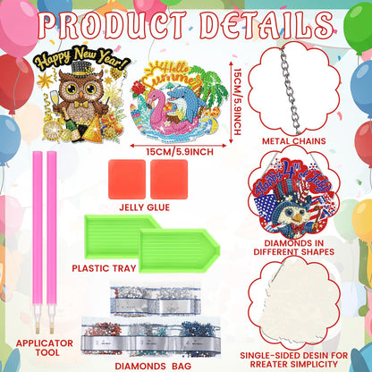Cinnvoice 12 Pcs Seasonal Diamond Art Wreath Kits Holiday 5d DIY Diamond Painting Signs Germ Hanging Art Ornaments for Wall Door Decorations (Animal)