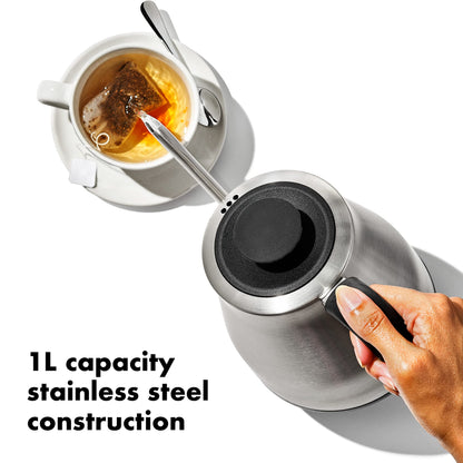 OXO Brew Gooseneck Electric Kettle – Hot Water Kettle, Pour Over Coffee & Tea Kettle, Adjustable Temperature, Built-In Brew Timer, Stainless Steel, 1L