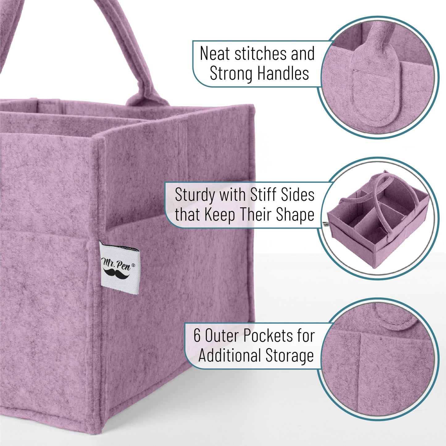 Mr. Pen- Baby Diaper Caddy Organizer, Orchid Mist, Nursery Storage Bin and Car Organizer for Diapers and Baby Wipes