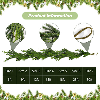 GLLBTPT Christmas Norfolk Pine Garland,9 ft Artificial Green Garland Holiday Decoration Outdoor Indoor for Stairs Railing Fireplace