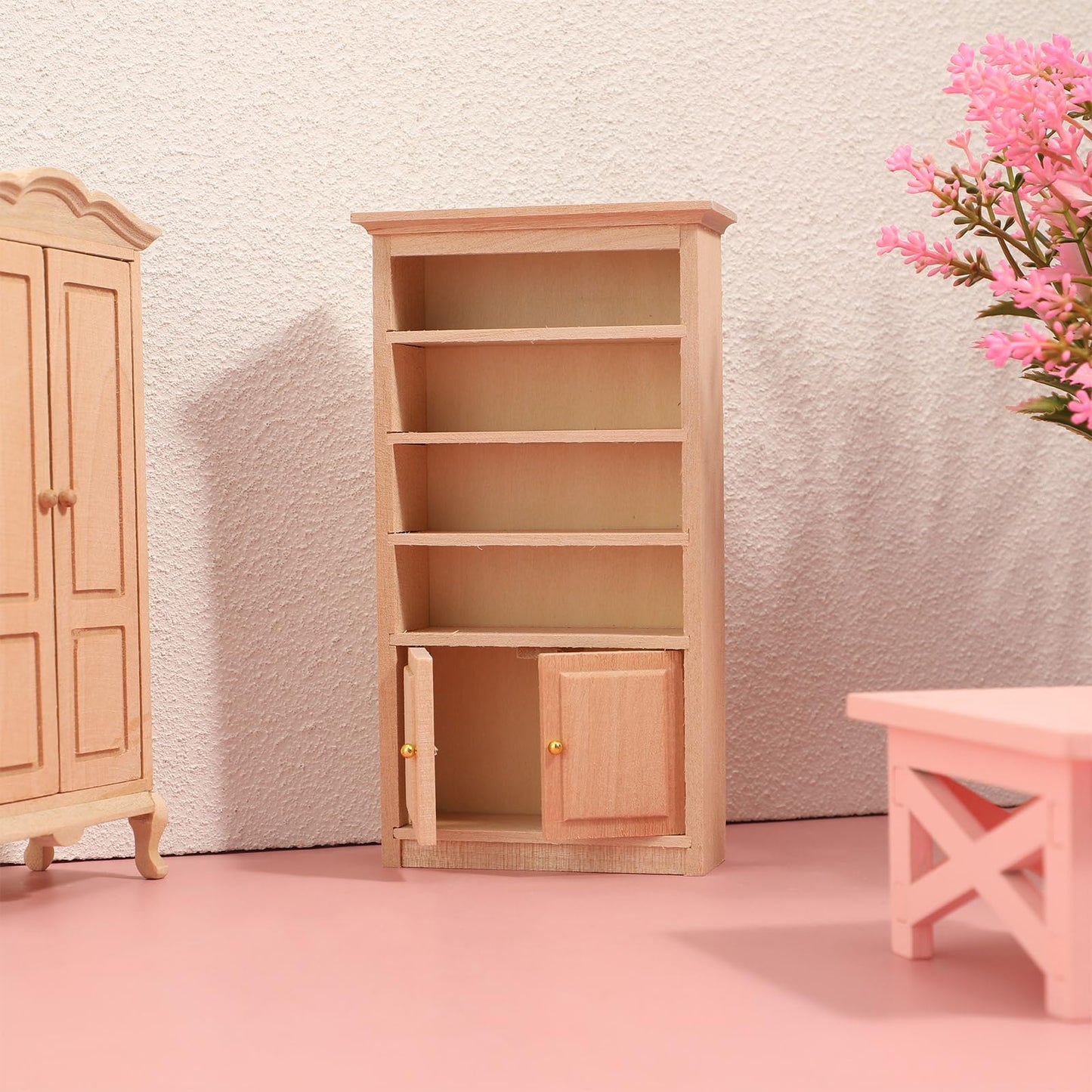 Toyvian Mini Wooden Drawer Cabinet, 1: 12 Dollhouse Decoration Bookshelf with Wood Drawer Tiny Bookcase TV Cabinet Model Storage Shelves Dollhouse Furniture Accessories