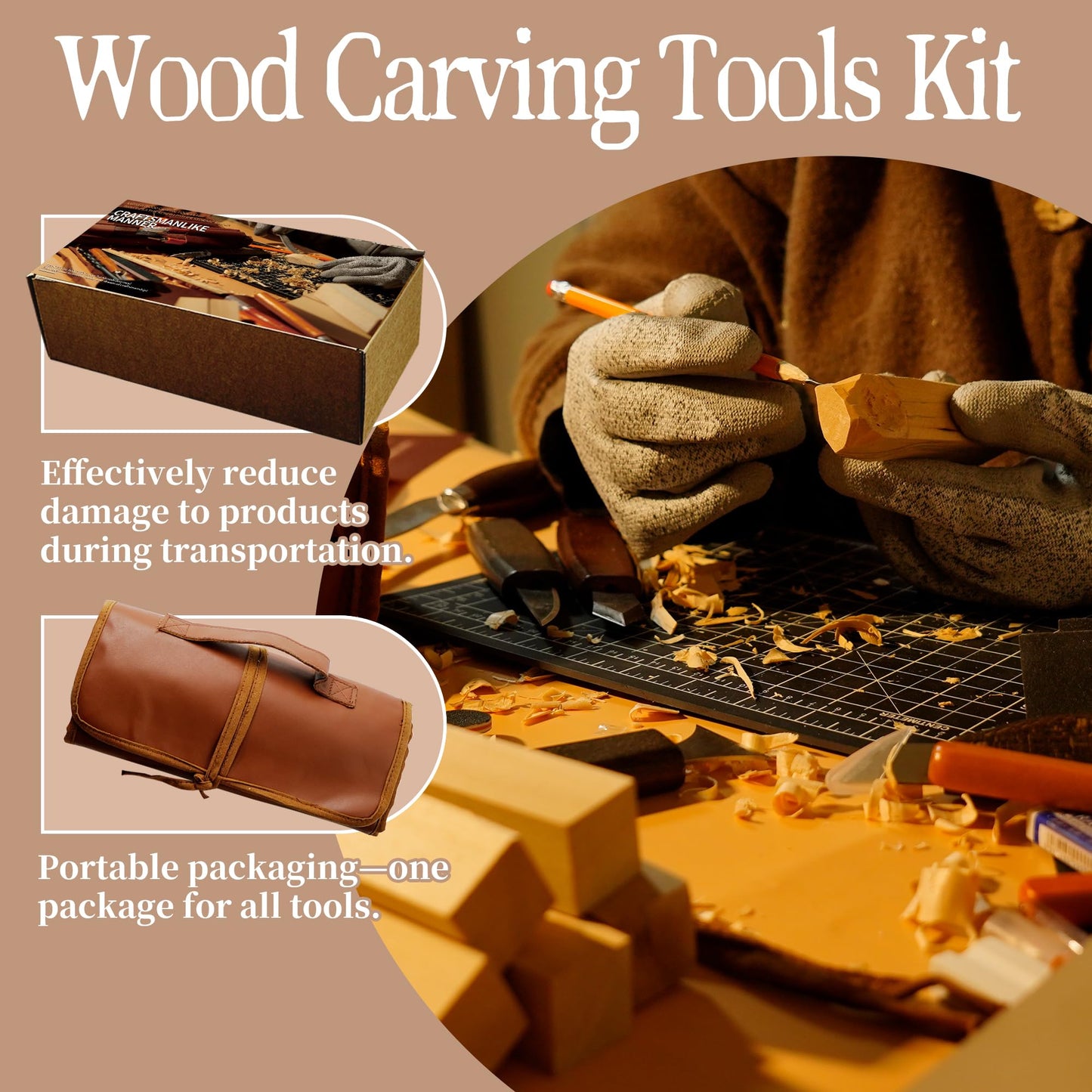 EDIETH 44Pcs Wood Carving Kit with Leather Case Complete Whittling Tool Set Includes Chisels, Knives, Gloves & Sharpening Stone for Beginners DIY Enthusiasts