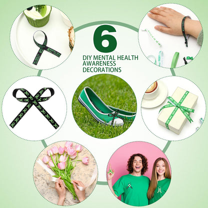 Hahafelt 12 Rolls 60 Yards Mental Health Awareness Ribbon Green Bow Making Ribbon DIY Craft Decorative Ribbons for Gift Wrapping Activities Home Decor 3/8 Inches
