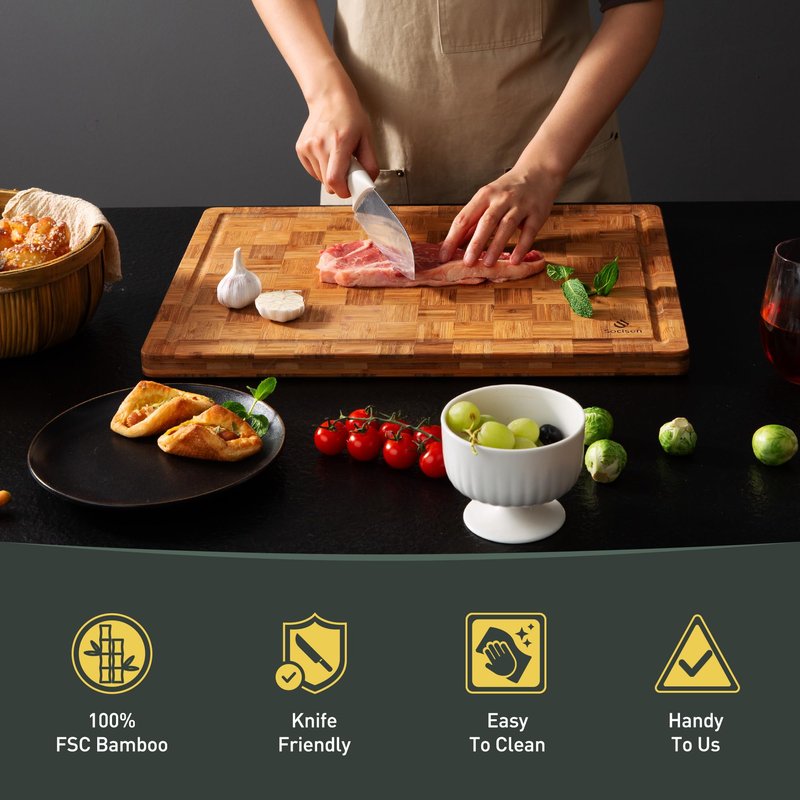 Bamboo Cutting Board Non Slip Heavy Duty Over Sink Wooden Wood Cutting Board for Kitchen Chopping Board Edge Grain Teak Smart Marble Flexible Round Stone Metal