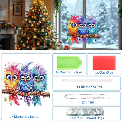 SENQAO Bird Diamond Art Hanging Kits for Adults Kids, Double Sided DIY Acrylic Diamond Art Painting Window Pendants Home Garden Wall Hanging Kits Hanging Ornament